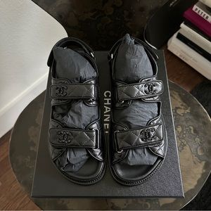 Chanel Dad Sandals in Black Quilted Leather